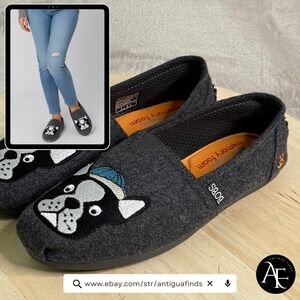Skechers BOBS for Dogs Frenchie Boston Terrier Gray Felt Flats 34407 Womens 8
